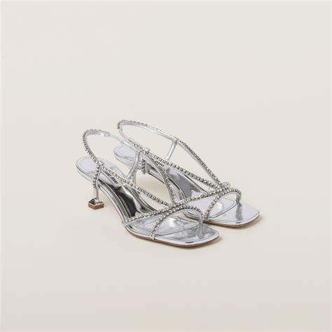 miu miu sandalen schwarz|Silver Metallic Leather Sandals .